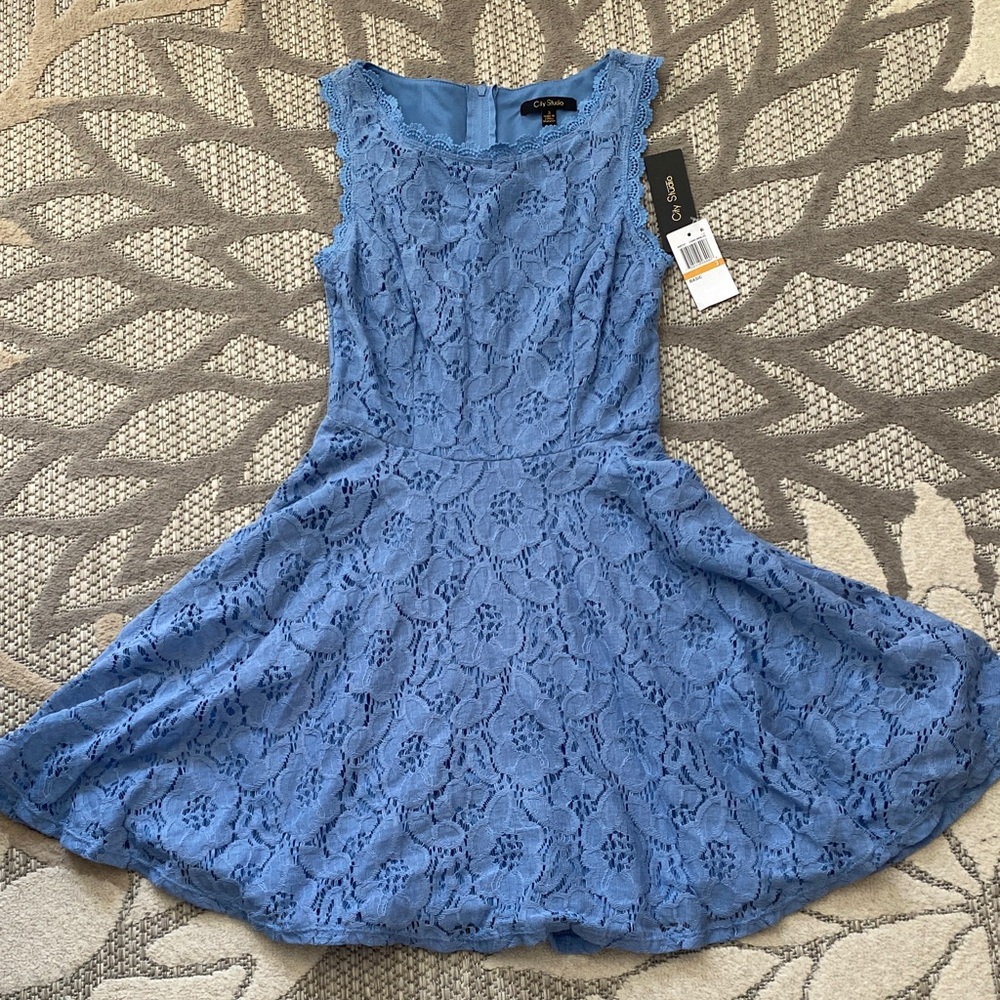 City Studio Sky Blue Lace Mini Dress